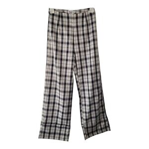 💕Princess Polly Womens Euros Plaid Wide Leg Cotton Black White Pants Size 2